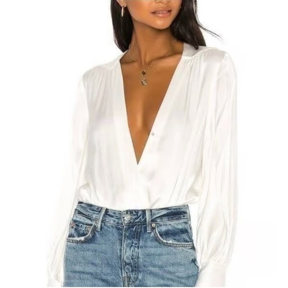 NWOT Bardot Ivory Satin Wrap Style Bodysuit